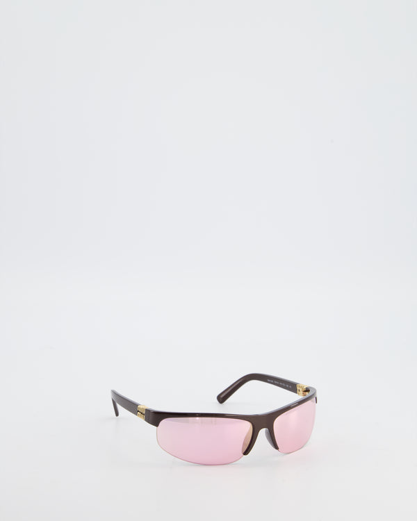 Miu Miu A02S Oval Sunglasses in Cocoa Metal and Pink Mirror Lense