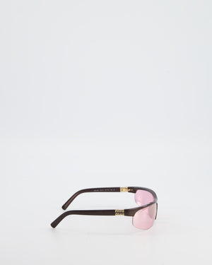Miu Miu A02S Oval Sunglasses in Cocoa Metal and Pink Mirror Lense