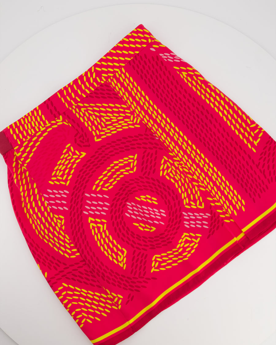 Hermés Pink, Red and Yellow Printed Silk Skirt Size FR 36 (UK 8)