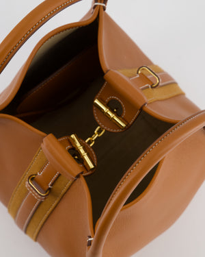 Loro Piana Brown Top Handle Bale Bag in Calf Leather with Gold Hardware