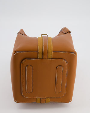 Loro Piana Brown Top Handle Bale Bag in Calf Leather with Gold Hardware