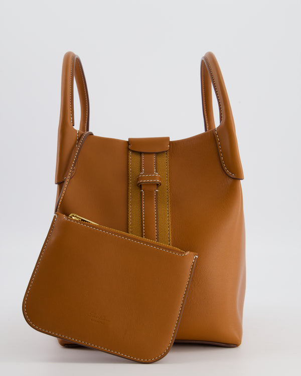 Loro Piana Brown Top Handle Bale Bag in Calf Leather with Gold Hardware
