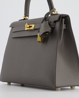 *HOT* Hermès Kelly 25 Sellier Bag in Gris Meyer Epsom Leather with Gold Hardware
