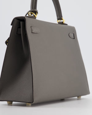 *HOT* Hermès Kelly 25 Sellier Bag in Gris Meyer Epsom Leather with Gold Hardware