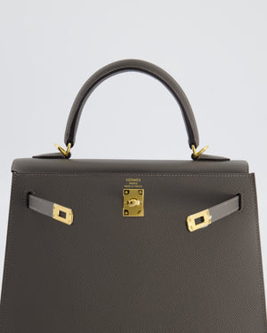 *HOT* Hermès Kelly 25 Sellier Bag in Gris Meyer Epsom Leather with Gold Hardware
