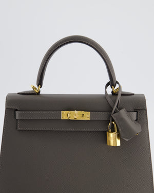 *HOT* Hermès Kelly 25 Sellier Bag in Gris Meyer Epsom Leather with Gold Hardware