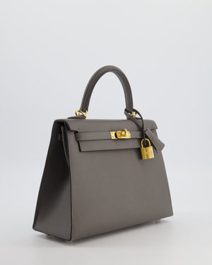 *HOT* Hermès Kelly 25 Sellier Bag in Gris Meyer Epsom Leather with Gold Hardware