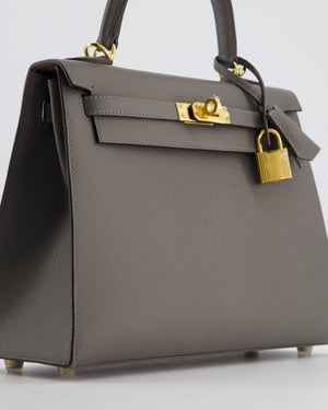 *HOT* Hermès Kelly 25 Sellier Bag in Gris Meyer Epsom Leather with Gold Hardware