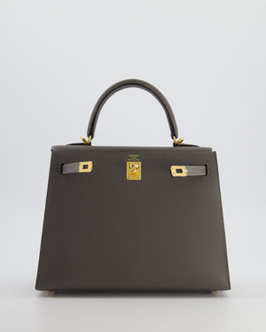 *HOT* Hermès Kelly 25 Sellier Bag in Gris Meyer Epsom Leather with Gold Hardware