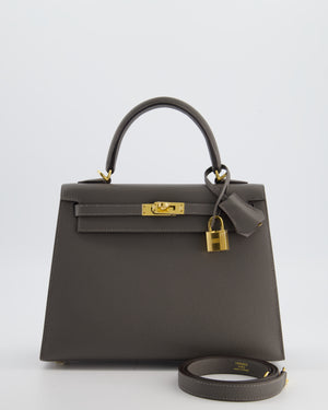 *HOT* Hermès Kelly 25 Sellier Bag in Gris Meyer Epsom Leather with Gold Hardware
