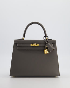 *HOT* Hermès Kelly 25 Sellier Bag in Gris Meyer Epsom Leather with Gold Hardware
