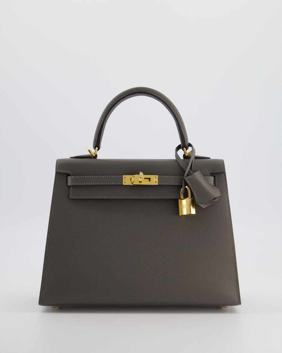 *HOT* Hermès Kelly 25 Sellier Bag in Gris Meyer Epsom Leather with Gold Hardware