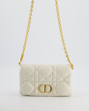 Christian Dior White Caro Macrocannage Calfskin Leather Flap Bag With Gold Hardware