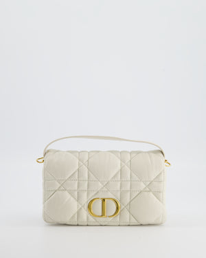 Christian Dior White Caro Macrocannage Calfskin Leather Flap Bag With Gold Hardware