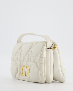 Christian Dior White Caro Macrocannage Calfskin Leather Flap Bag With Gold Hardware