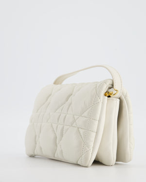 Christian Dior White Caro Macrocannage Calfskin Leather Flap Bag With Gold Hardware