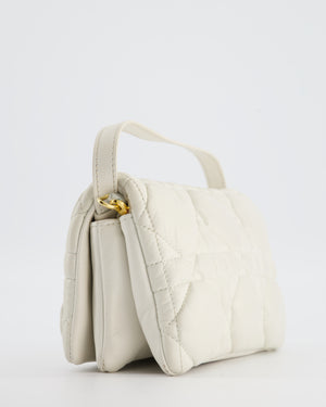 Christian Dior White Caro Macrocannage Calfskin Leather Flap Bag With Gold Hardware