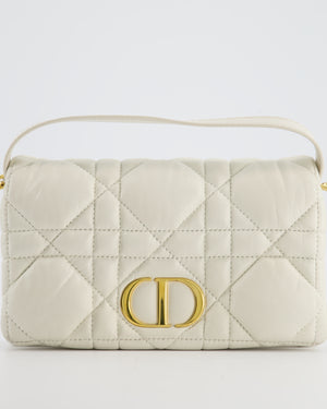 Christian Dior White Caro Macrocannage Calfskin Leather Flap Bag With Gold Hardware