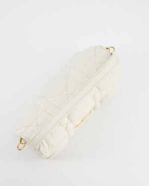 Christian Dior White Caro Macrocannage Calfskin Leather Flap Bag With Gold Hardware
