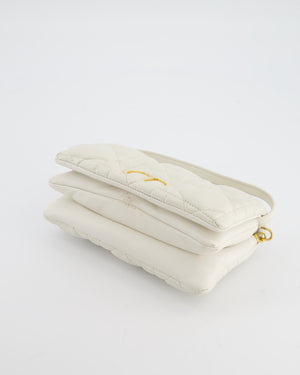 Christian Dior White Caro Macrocannage Calfskin Leather Flap Bag With Gold Hardware