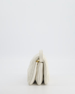 Christian Dior White Caro Macrocannage Calfskin Leather Flap Bag With Gold Hardware