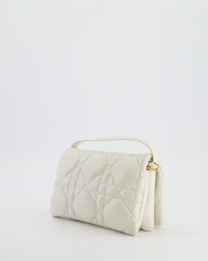 Christian Dior White Caro Macrocannage Calfskin Leather Flap Bag With Gold Hardware