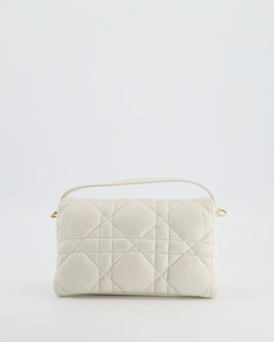 Christian Dior White Caro Macrocannage Calfskin Leather Flap Bag With Gold Hardware