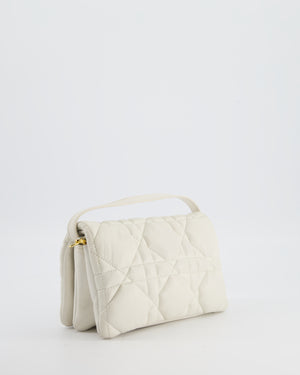 Christian Dior White Caro Macrocannage Calfskin Leather Flap Bag With Gold Hardware