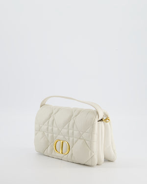 Christian Dior White Caro Macrocannage Calfskin Leather Flap Bag With Gold Hardware