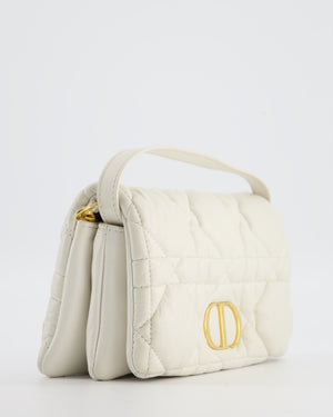 Christian Dior White Caro Macrocannage Calfskin Leather Flap Bag With Gold Hardware