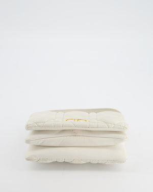 Christian Dior White Caro Macrocannage Calfskin Leather Flap Bag With Gold Hardware