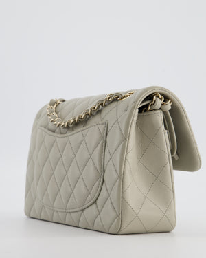 Chanel Small Classic Double Flap Bag in Grey Lambskin Leather with Champagne Gold Hardware
