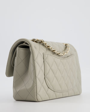 Chanel Small Classic Double Flap Bag in Grey Lambskin Leather with Champagne Gold Hardware
