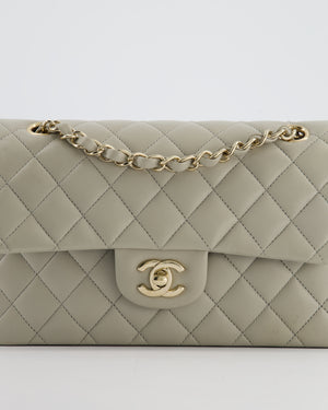 Chanel Small Classic Double Flap Bag in Grey Lambskin Leather with Champagne Gold Hardware