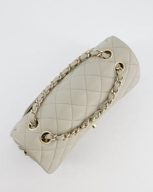 Chanel Small Classic Double Flap Bag in Grey Lambskin Leather with Champagne Gold Hardware