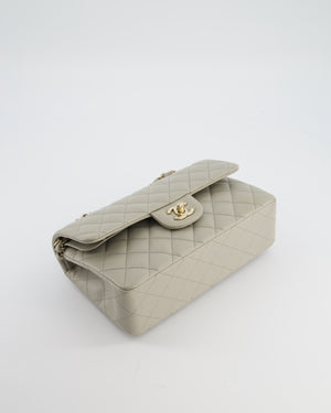 Chanel Small Classic Double Flap Bag in Grey Lambskin Leather with Champagne Gold Hardware