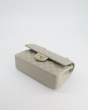 Chanel Small Classic Double Flap Bag in Grey Lambskin Leather with Champagne Gold Hardware
