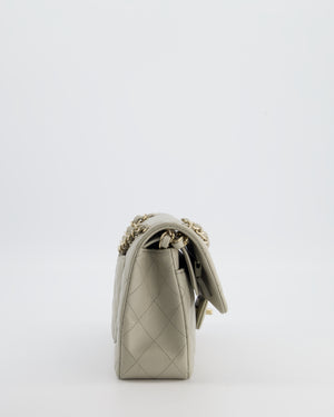 Chanel Small Classic Double Flap Bag in Grey Lambskin Leather with Champagne Gold Hardware