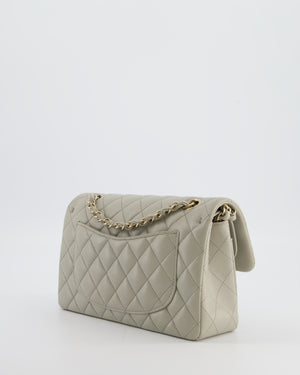Chanel Small Classic Double Flap Bag in Grey Lambskin Leather with Champagne Gold Hardware