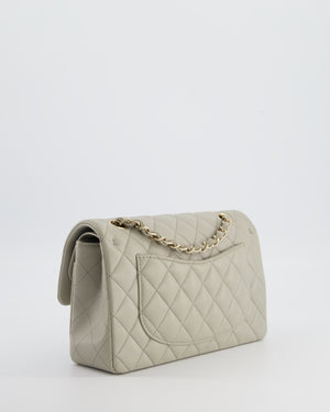 Chanel Small Classic Double Flap Bag in Grey Lambskin Leather with Champagne Gold Hardware