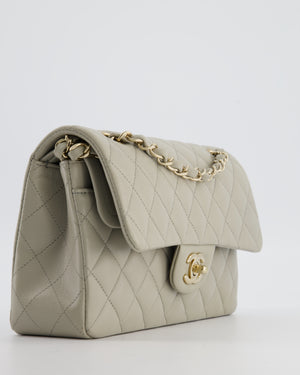 Chanel Small Classic Double Flap Bag in Grey Lambskin Leather with Champagne Gold Hardware