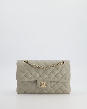 Chanel Small Classic Double Flap Bag in Grey Lambskin Leather with Champagne Gold Hardware