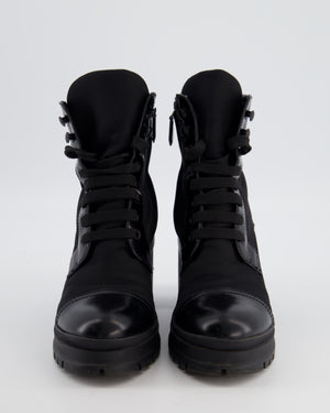Prada Black Leather and Re-Nylon Combat Boots with Block in Heel & Logo Detail Size EU 37 RRP £1180