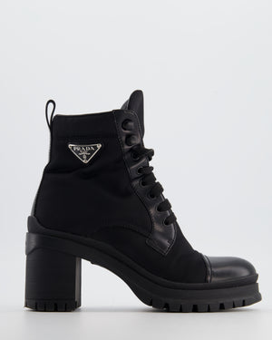 Prada Black Leather and Re-Nylon Combat Boots with Block in Heel & Logo Detail Size EU 37 RRP £1180