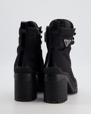 Prada Black Leather and Re-Nylon Combat Boots with Block in Heel & Logo Detail Size EU 37 RRP £1180