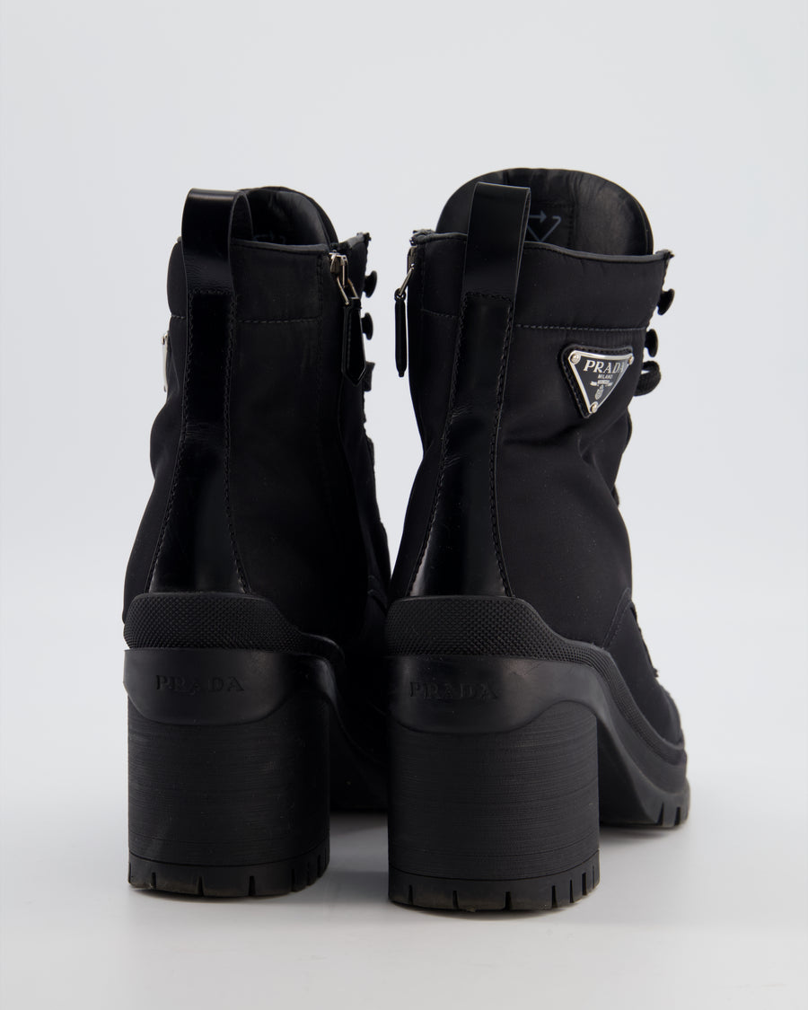 Prada Black Leather and Re-Nylon Combat Boots with Block in Heel & Logo Detail Size EU 37 RRP £1180