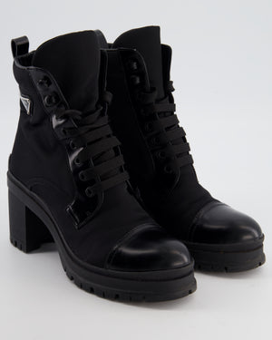 Prada Black Leather and Re-Nylon Combat Boots with Block in Heel & Logo Detail Size EU 37 RRP £1180