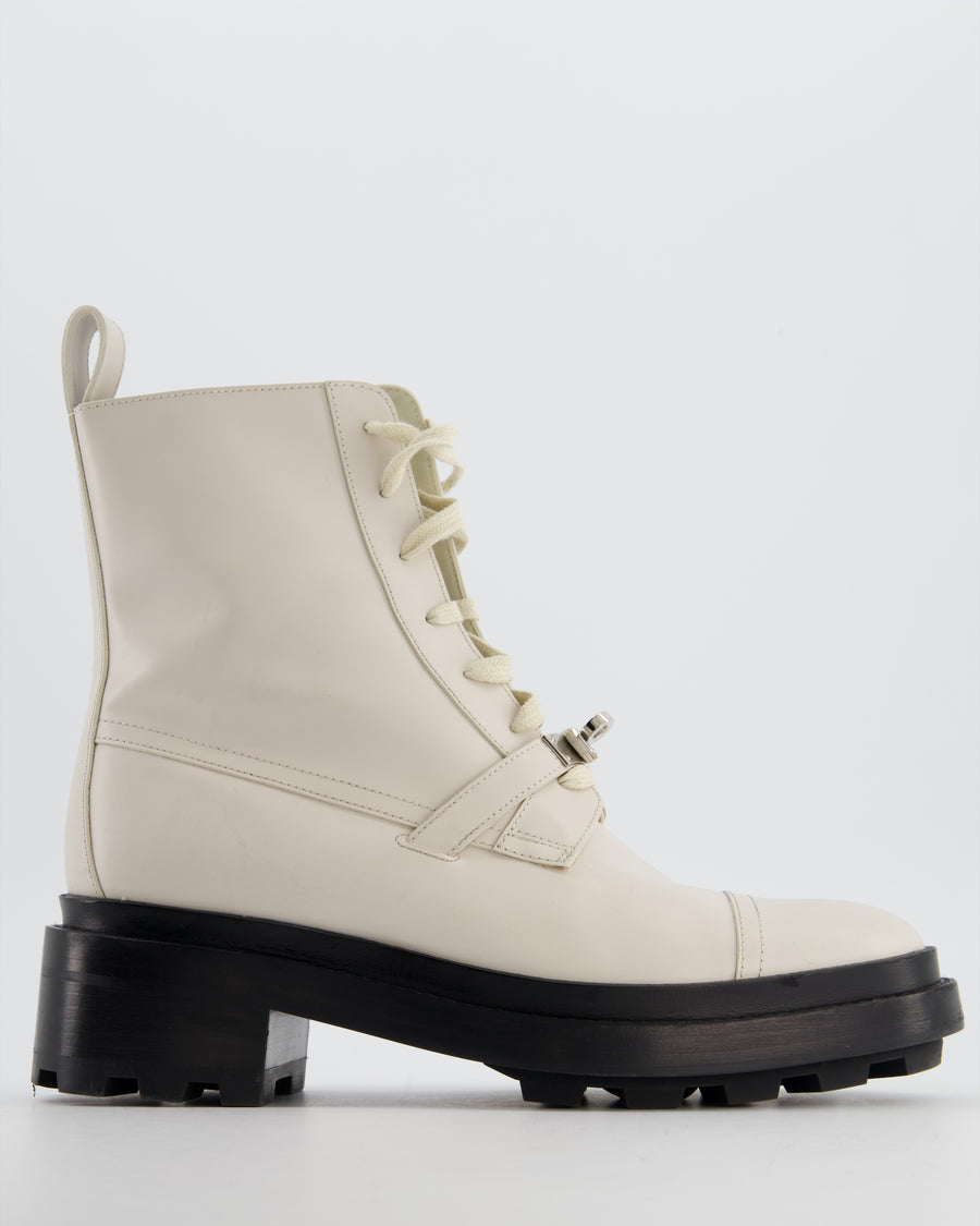 Hermès Cream Funk Ankle Boots with Palladium Kelly Buckle Size EU 39 RRP £1,630