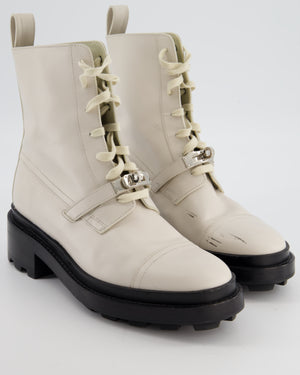 Hermès Cream Funk Ankle Boots with Palladium Kelly Buckle Size EU 39 RRP £1,630