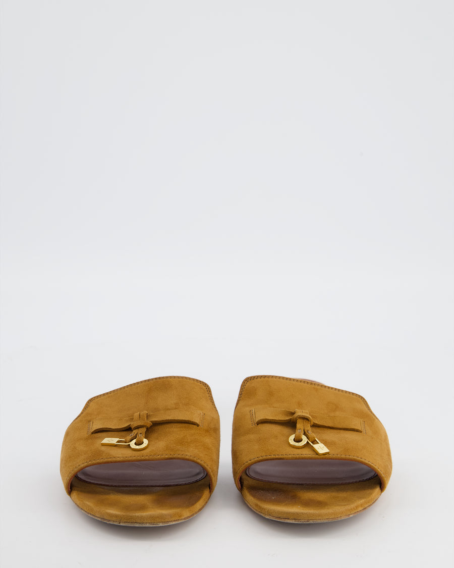 Loro Piana Tan Brown Suede Summer Charms Flat Mule Sandals Size EU 40.5